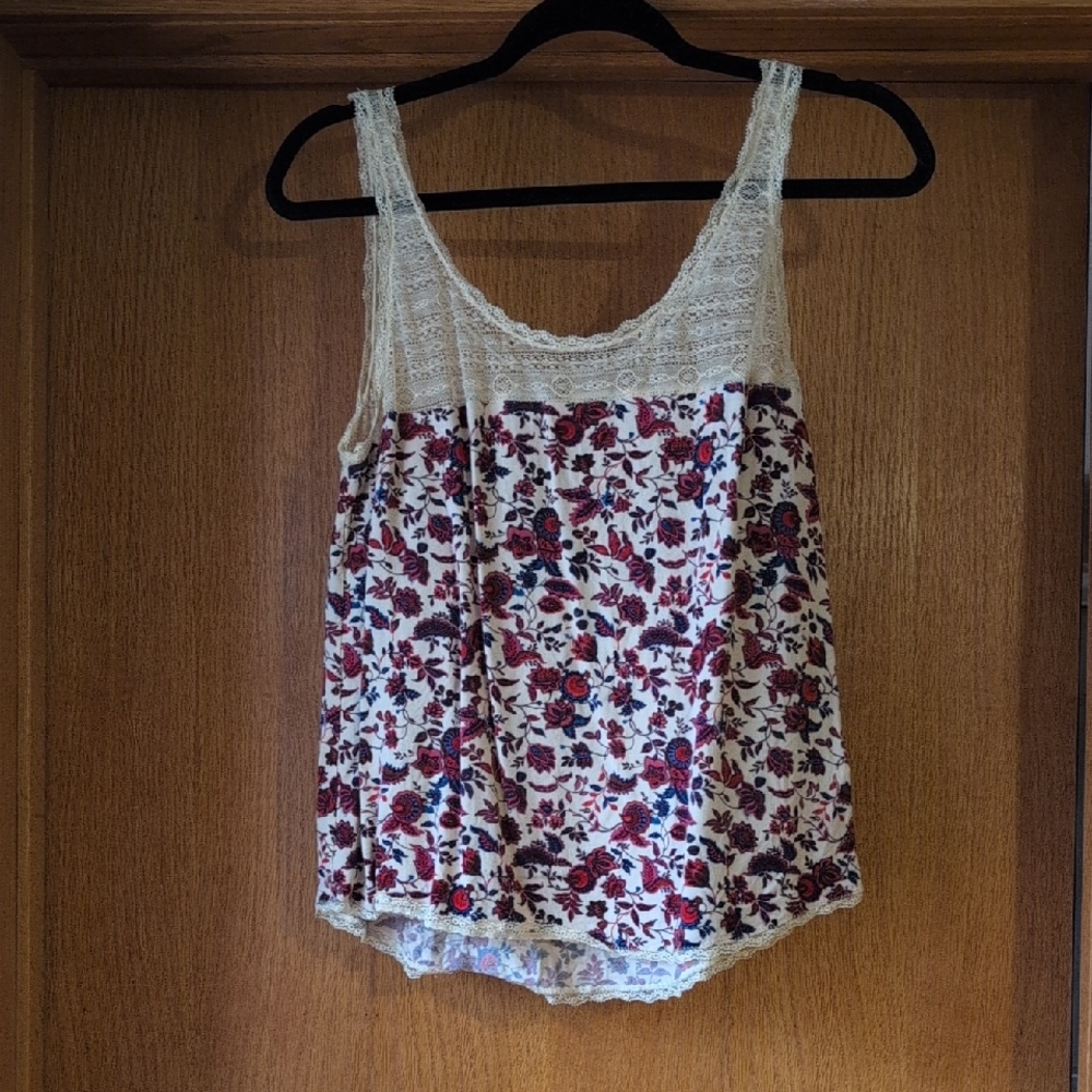 Jack Wills Cream and Red Floral Tank Top